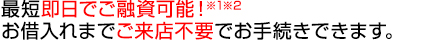 最短即日でご融資可能※1※2!お借入れまでご来店不要でお手続きできます。