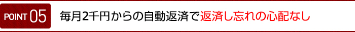 ポイント05  毎月1万円からの自動返済で返済し忘れの心配なし