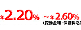 年1.30%～年2.40%(変動金利・保証料込) 