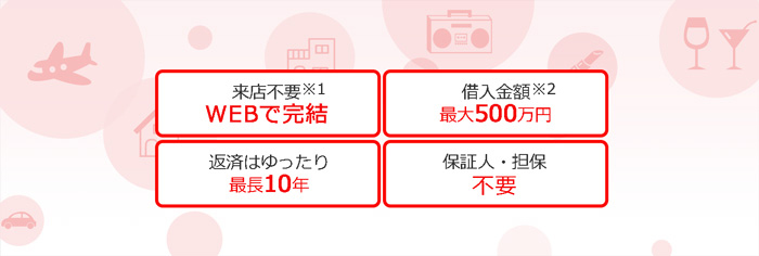 借入金額最大 300万円 保証人・担保不要 お借入れまで来店不要※