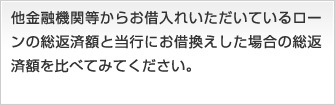 他金融機関などからお借入れいただいているローンの総返済額と当行にお借り換えした場合の総返済額を比べてみてください。