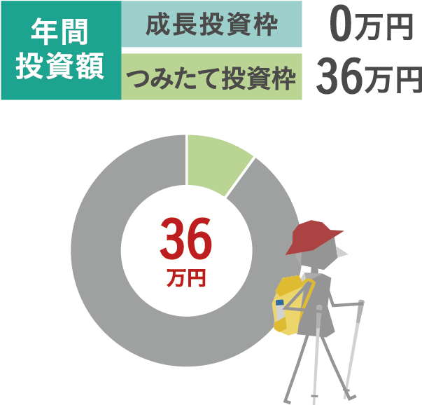 年間投資額:成長投資枠0万円、つみたて投資枠36万円