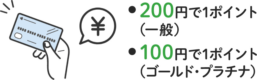 ● 200円で1ポイント （一般）● 100円で1ポイント （ゴールド・プラチナ）