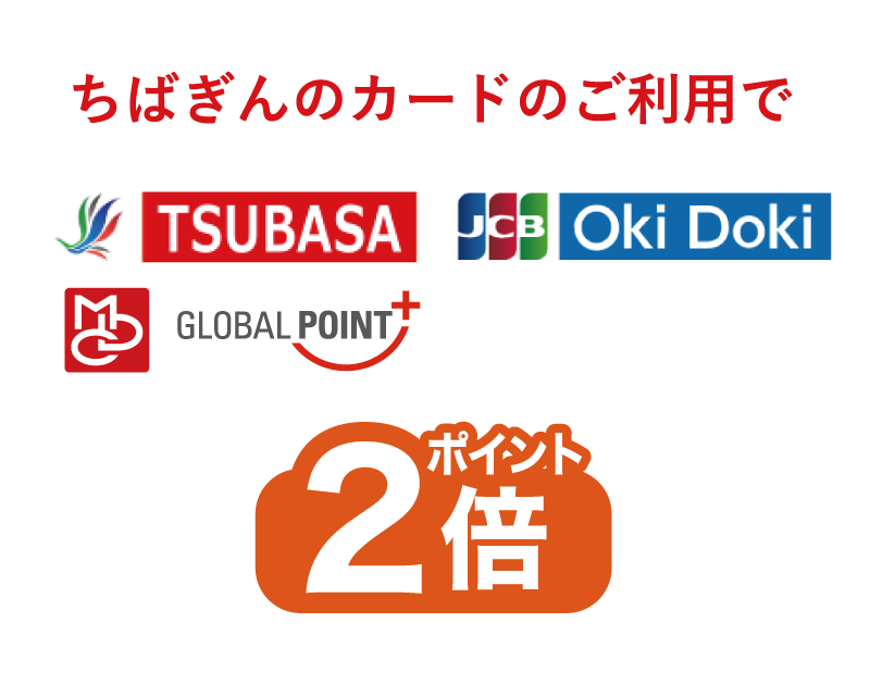 ちばぎんカードのご利用でポイントTSUBASA・JCB・Oki Doki・グローバルポイント2倍