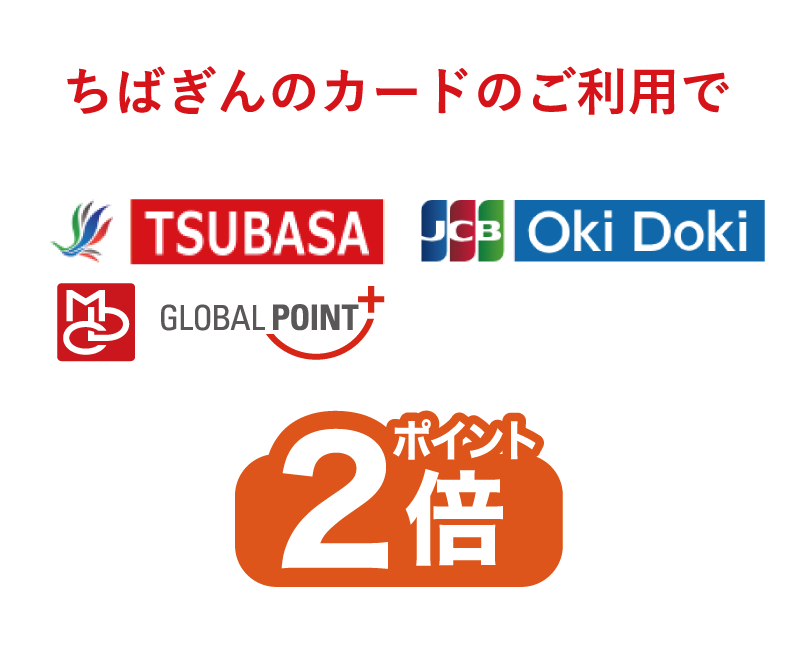 ちばぎんカードのご利用でTSUBASA・JCB・Oki Doki・グローバルポイント2倍