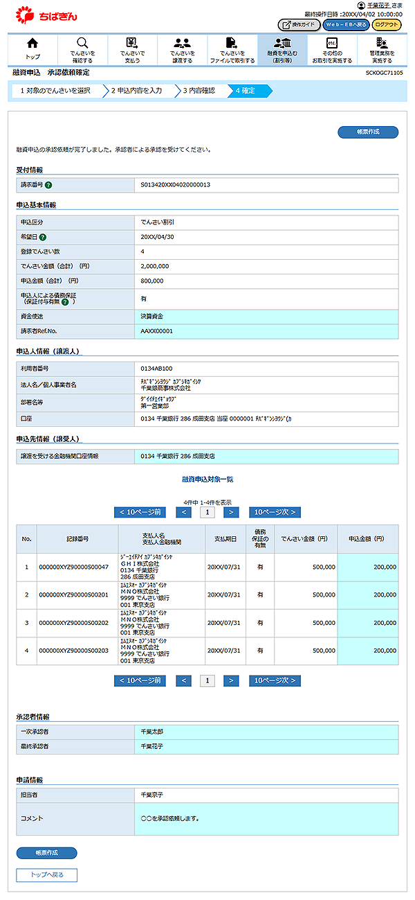 [SCKOGC71105]融資申込 承認依頼確定