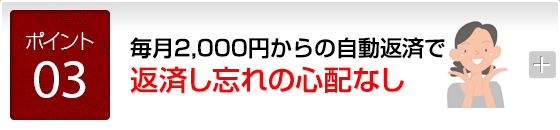 毎月2,000円からの自動返済で返済し忘れの心配なし