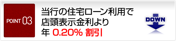 POINT3 当行の住宅ローン利用で店頭表示金利より年0.20％割引