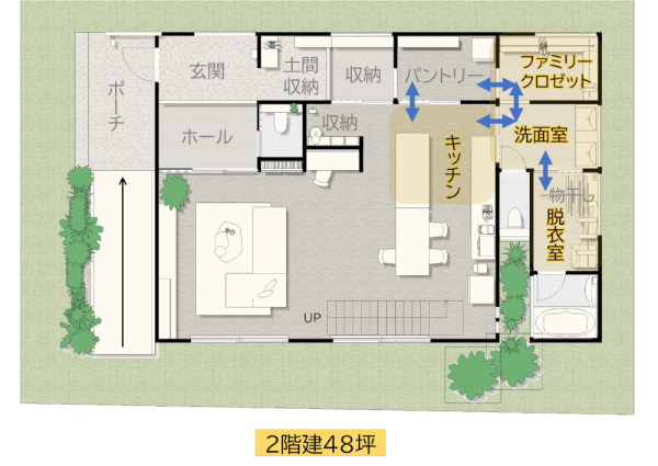 洗濯・収納・調理の家事動線を結んだ「家事楽」間取り