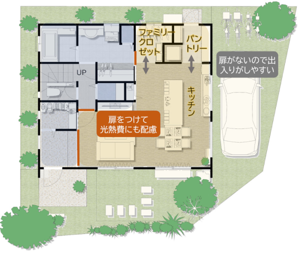 扉を少なくして生活動線を使いやすくした間取り図