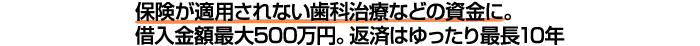 保険が適用されない歯科治療などの資金に。借入金額最大500万円。返済はゆったり最長10年