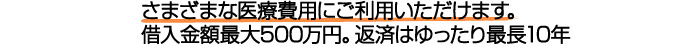 さまざまな医療費用にご利用いただけます。借入金額最大500万円。返済はゆったり最長10年